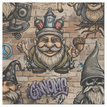 Urban Graffiti Gnomes Pattern Fabric
