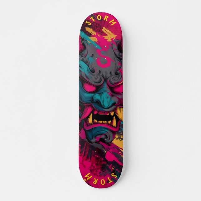 Urban Graffiti Oni Mask – Customisable Skate Deck (Front)