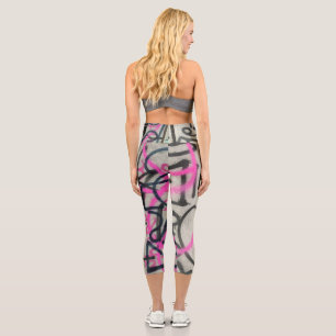 Urban Graffiti Pink & Grey Style Capri Leggings