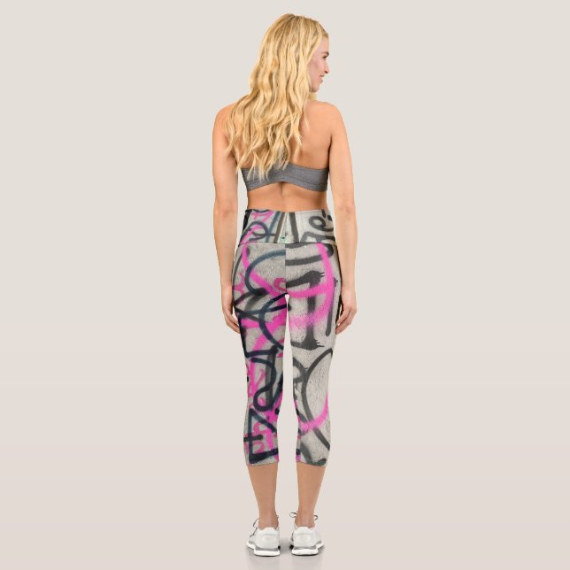 Urban Graffiti Pink & Grey Style Capri Leggings (Back)