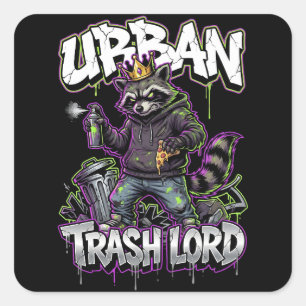 Urban Graffiti Raccoon Trash Lord Wall Art Square Sticker