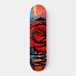Urban Graffiti Red Rose Art Skateboard