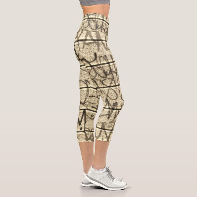 Urban Graffiti Sepia Style Capri Leggings (Right)