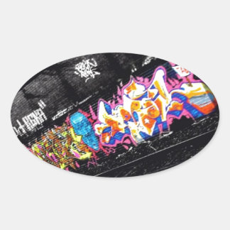 urban graffiti street art black & white with colou oval sticker