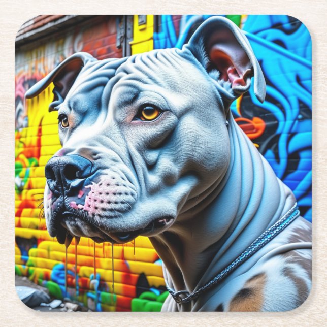 Urban Graffiti Street Art City Pitbull Lover Square Paper Coaster (Front)