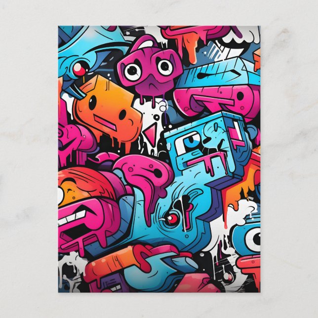 Urban Graffiti Street Art Splash Announcement Postcard (Front)