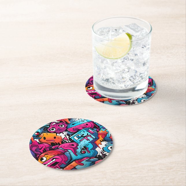 Urban Graffiti Street Art Splash Round Paper Coaster (Insitu)