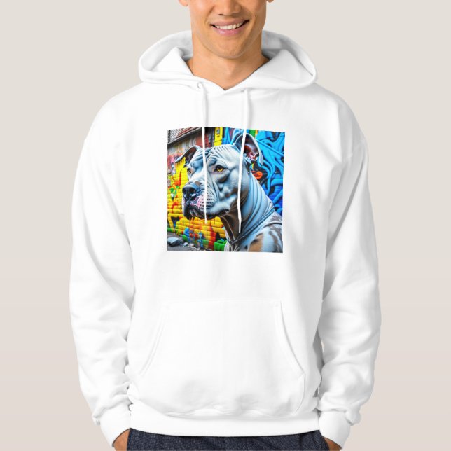 Urban Graffiti Street Art White Pitbull Lover Hoodie (Front)