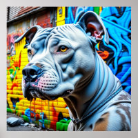 Urban Graffiti Street Art White Pitbull Lover