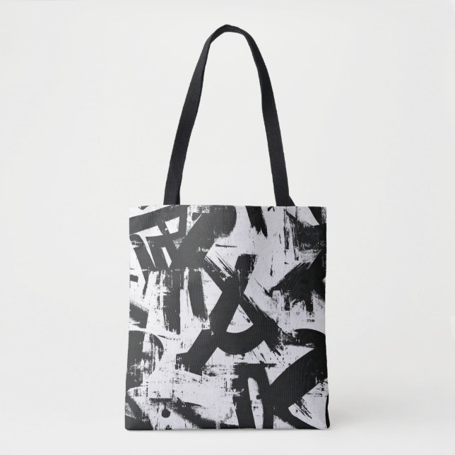 Urban Graffiti Tote Bag – Black & White Abstract (Front)