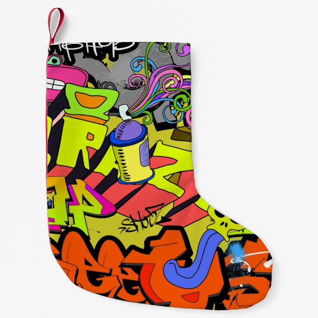 Urban Graffiti: Vintage Art Wall Small Christmas Stocking (Front)