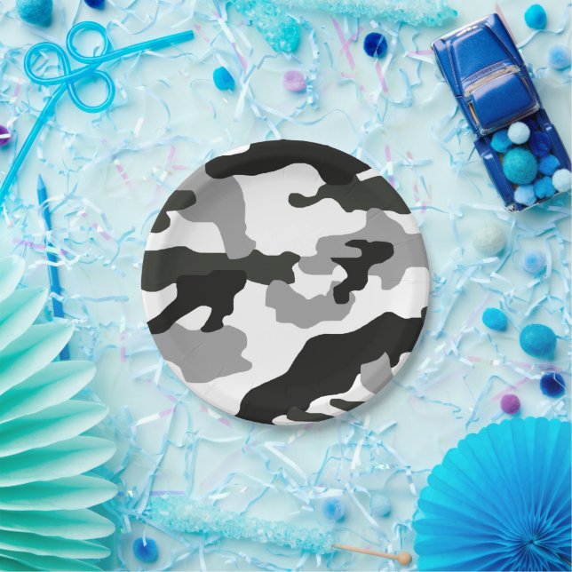 Urban grey camouflage no. 15 print  paper plate (Party)