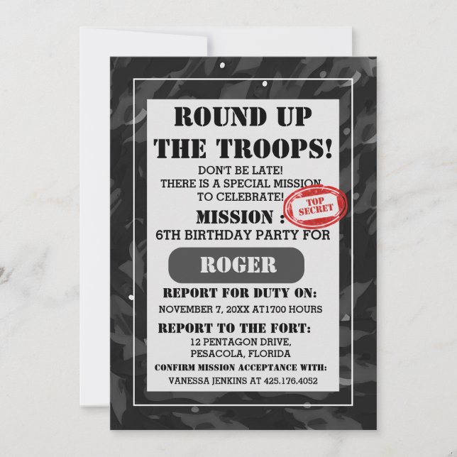 Urban Grey Camouflage Pattern Invitation (Front)