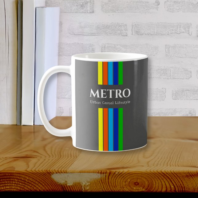 Urban Grey Modern Stripes Business Name Logo Coffee Mug (Creator Uploaded)