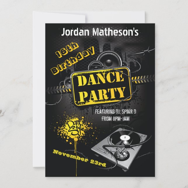 Urban Grunge 16th Birthday Dance Party Invitation (Front)