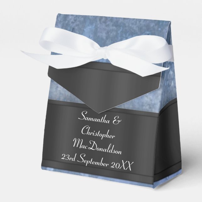 Urban grunge blue rust style alternative wedding favour box (Front Side)