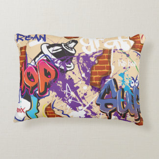 Urban Hip Hop Graffiti Wall. Decorative Cushion