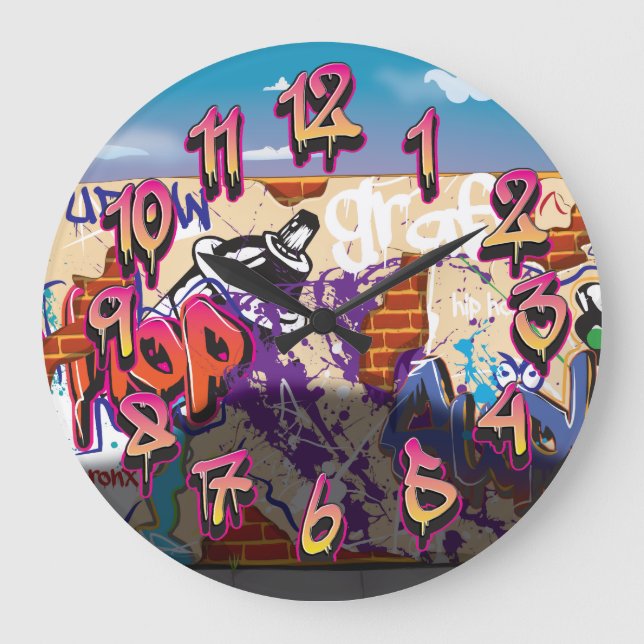Urban Hip Hop Graffiti Wall. Large Clock (Front)