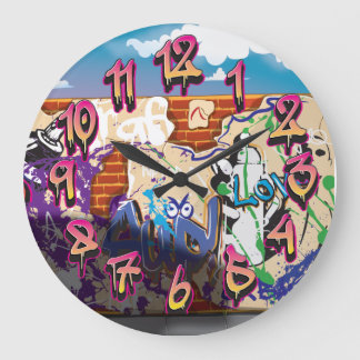 Urban Hip Hop Graffiti Wall. Large Clock