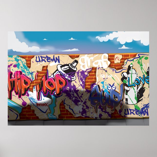 Urban Hip Hop Graffiti Wall. Poster (Front)