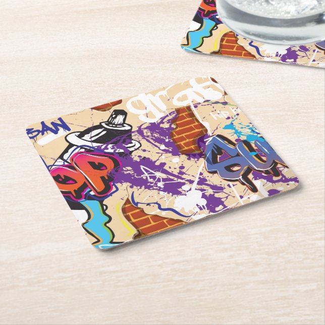 Urban Hip Hop Graffiti Wall. Square Paper Coaster (Angled)