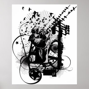 Urban Illustrated Fist with Crows, graffiti etc! Poster