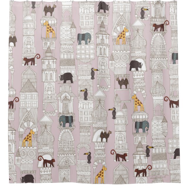urban jungle blush pink shower curtain (Front)