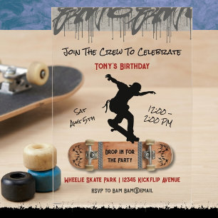 Urban Kickflip Skateboard Teen Birthday Party Acrylic Invitations
