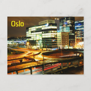 Urban landscape at night in Oslo, Norway Postcard