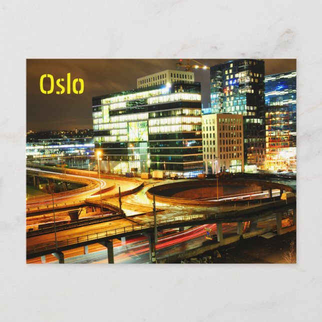 Urban landscape at night in Oslo, Norway Postcard (Front)