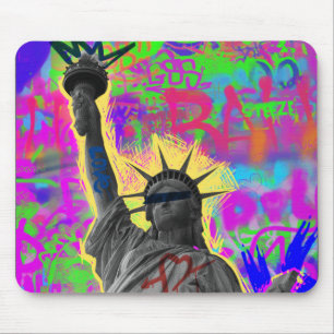 Urban Liberty: Vibrant Statue of Liberty Collage Mouse Mat