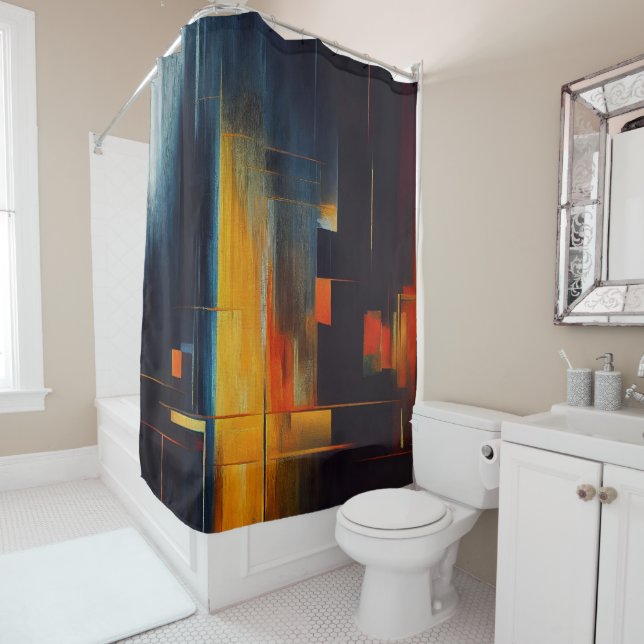 Urban Lights Abstract Geometry Shower Curtain (In Situ)