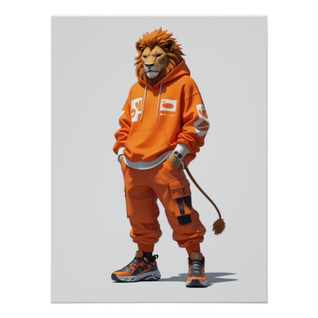 Urban Lion Vibes - Futuristic Streetwear Design Poster (Front)