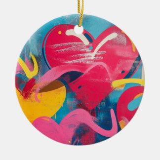 Urban Love: Graffiti Hearts Ceramic Tree Decoration