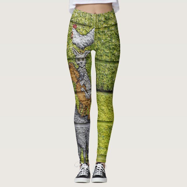 "Urban Menagerie Leggings: Graffiti Animal Parade" Leggings (Front)