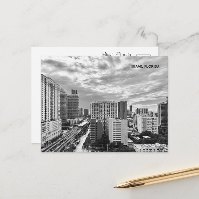 Urban Miami Black and White – Urban Cityscape Postcard (Front/Back In Situ)