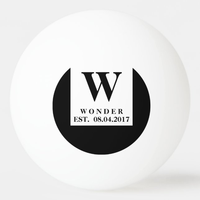 Urban Minimalist Wedding | Black Newlywed Monogram Ping Pong Ball (Front)
