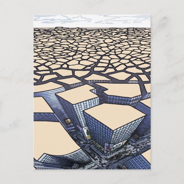 Urban Mirage: Concrete Canyons on Barren Lands Postcard (Front)