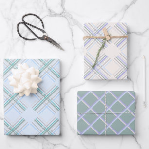 Urban Modern Tartan In Pearl And Blue Wrapping Paper Sheet