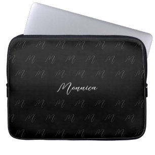 Urban Monogrammed Black Elegant Script Laptop Sleeve