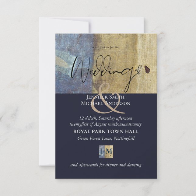 Urban Navy Blue Modern Budget Wedding Invitation (Front)