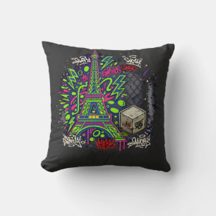 Urban Neon Graffiti Eiffel Tower Cushion