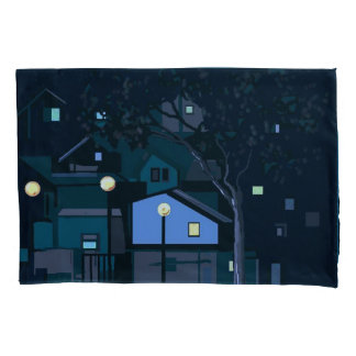 Urban nights city lights moody blue-green pillowcase