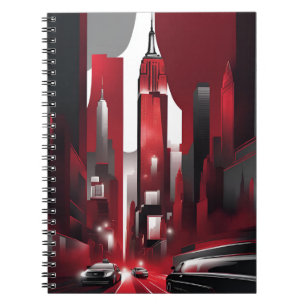 Urban Noir Notebook – Modern Cityscape in Bold Red