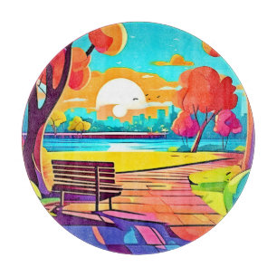 Urban Oasis Sunset Panorama Cutting Board