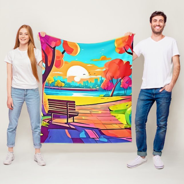 Urban Oasis Sunset Panorama Fleece Blanket (In Situ)
