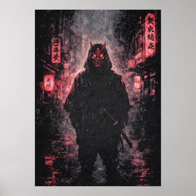 Urban Oni Demon Samurai, Japanese Anime Art Poster (Front)