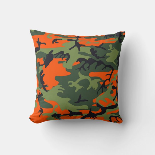 Urban Orange And Green Camo Pillow (Front)