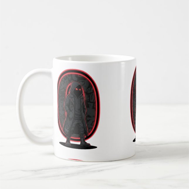 Urban Phantom Dark Techwear Hooded Figure Streetwe Coffee Mug (Left)