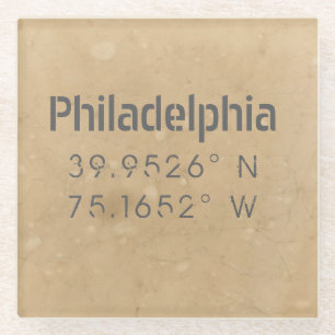 Urban Philadelphia Map Coordinates Glass Coaster
